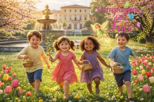 Pasqua 2026 eventi: bambini che partecipano alla Caccia al Tesoro Botanico con una Fatina della Compagnia delle Fate.